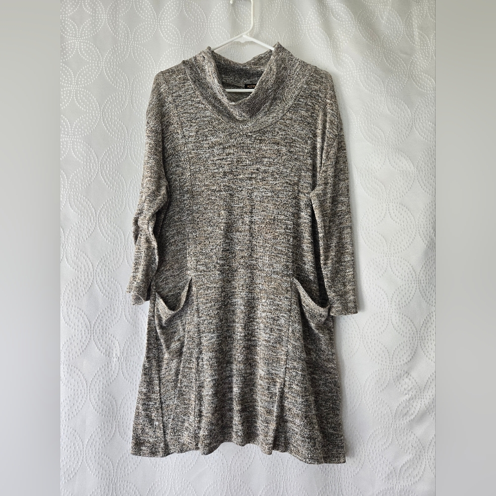 Reborn Marled Taupe Cowl Neck Sweater Dress with Pockets